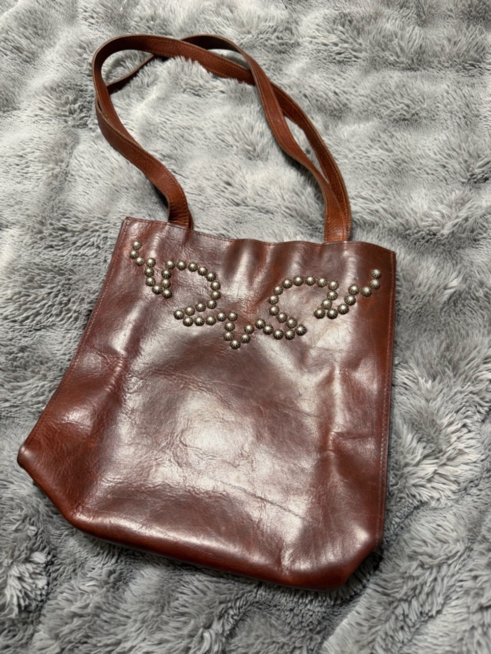 Two Bar West Brown Studded Leather Tote Bag - Women Bags